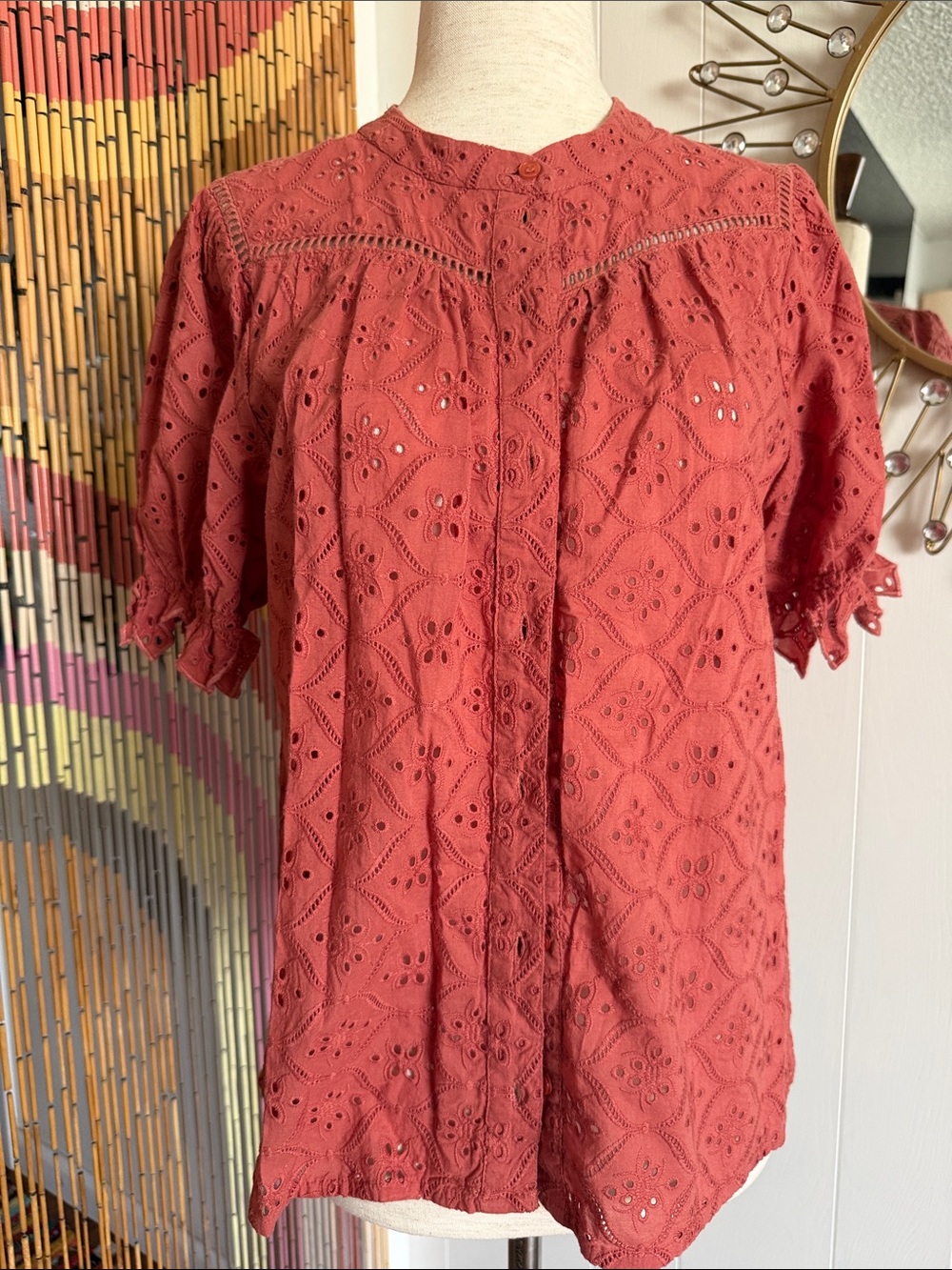 ba&sh Terracotta Eyelet Button-Front Blouse